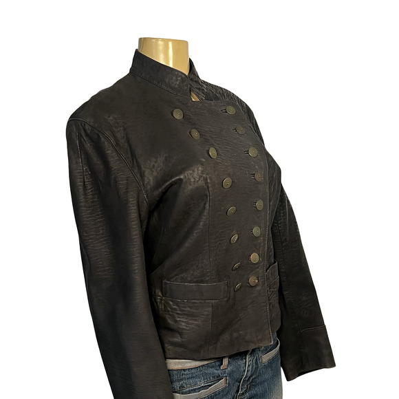Sardar London Leather Jacket Womens Small Black Double Breasted Military England - Picture 3 of 16